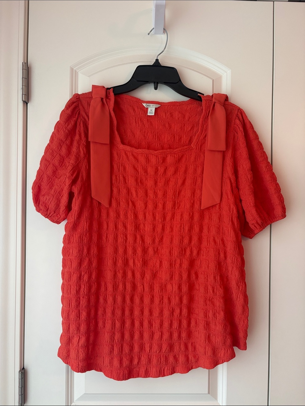 Cato Orange Textured Square-Neck Top with Shoulder Ties Size Medium